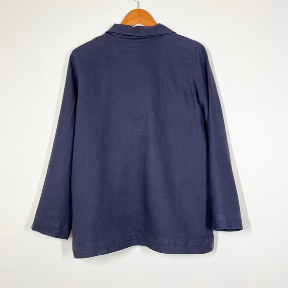 J. Jill Linen Oversized Navy Blue Pullover Long Sleeves Top Pockets Sz XS Lined - Picture 5 of 9